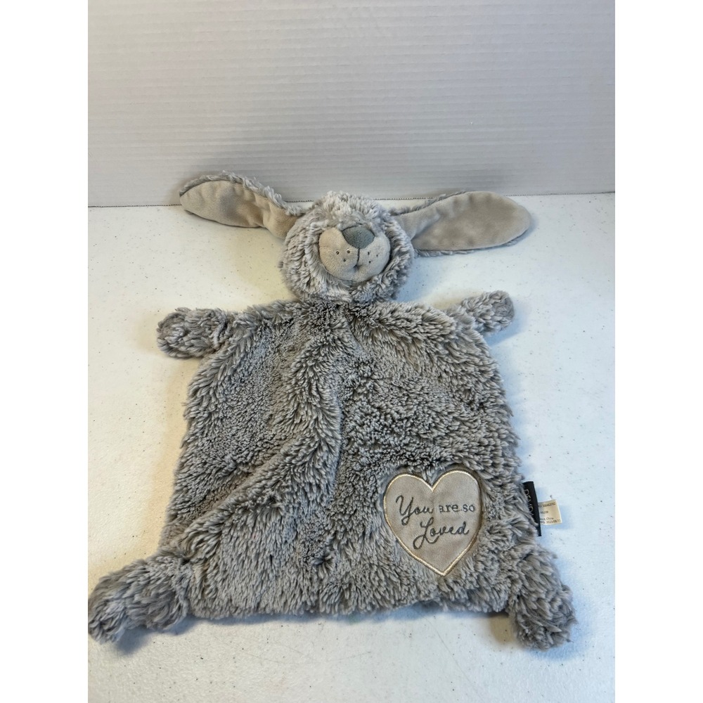 Demdaco Grey Bunny Lovey Security Blanket You Are So Loved Heart Plush